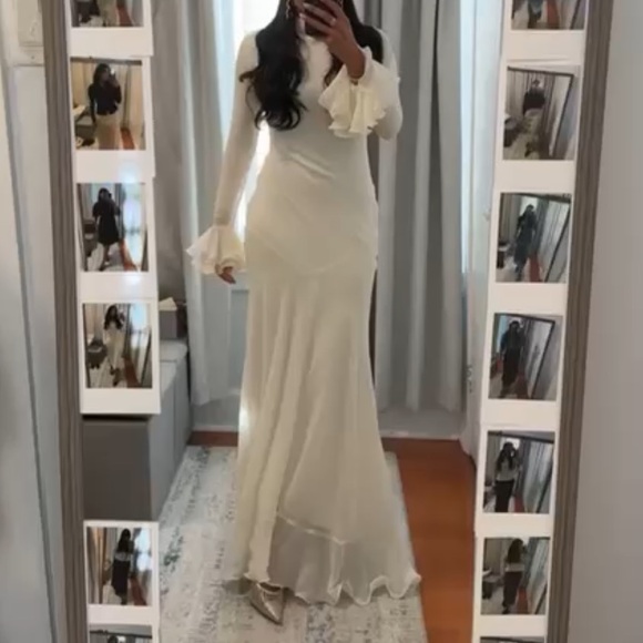 DE LA VALI DAIRA MOCK-NECK RUFFLE LONG-SLEEVE BIAS-CUT MAXI DRESS - Picture 5 of 5